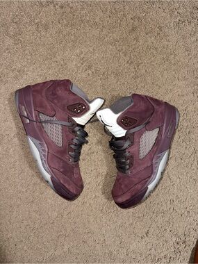 Jordan  5's Men's Burgundy and Gray High-Top Sneakers